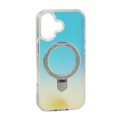 Color Gradient Design Style Magnetic Magsafe Phone Case with Glitter Kickstand Ring for Apple iPhone 17 (White) Color Gradient Design Style Magnetic Magsafe Phone Case with Glitter Kickstand Ring for Apple iPhone 17 (White)